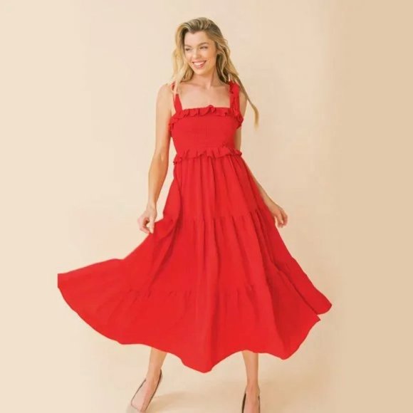 C&C California Dresses & Skirts - C&C California Women's Size XS Red Peasant Gauze Midi Dress NEW